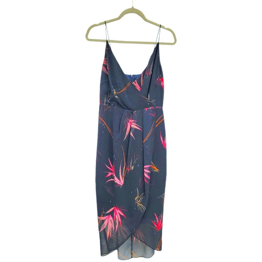 Navy Chelsea28 Faux Wrap Dress Navy Blue with pink floral detail Size 4
